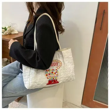 Cute Letter Embroidery Casual Canvas Tote Bag